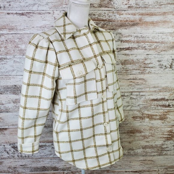 Treasure Bond Plaid Puff Sleeve Button 